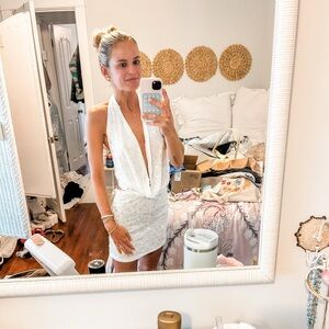 White Sequin Halter Top and Skirt Set